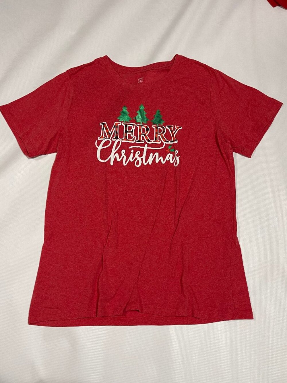 Holiday Time Women's XL "Merry Christmas" Christmas Tree T-Shirt – Red Heather